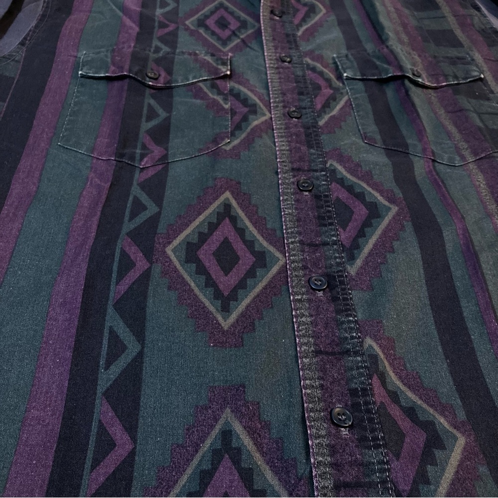 Vintage Wrangler Aztec Pattern Button Down Shirt … - image 3